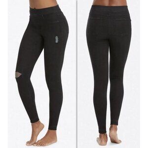 SPANX Jeans Womens Medium Skinny Vintage Black High Rise Distressed Pull On